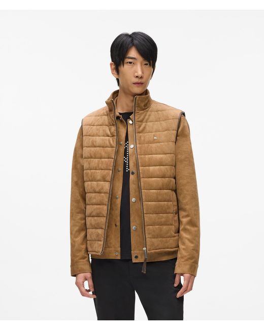 Karl Lagerfeld Natural Quilted Faux Suede Gilet for men