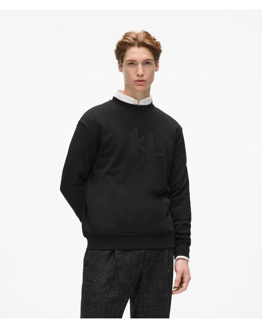 Karl Lagerfeld Black Monogram Crew Neck Sweatshirt for men