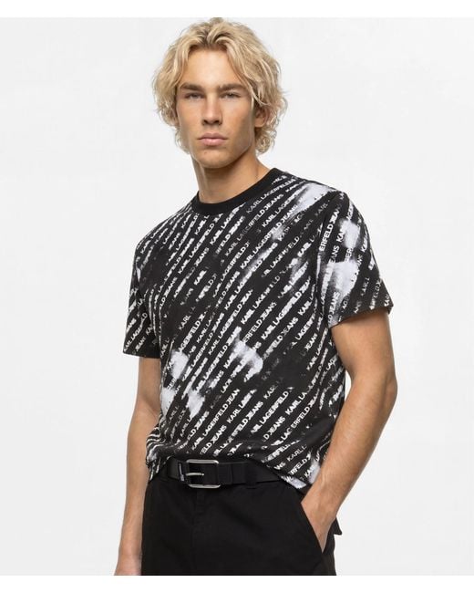 KL Jeans Black All-Over Ombré Logo T-Shirt for men