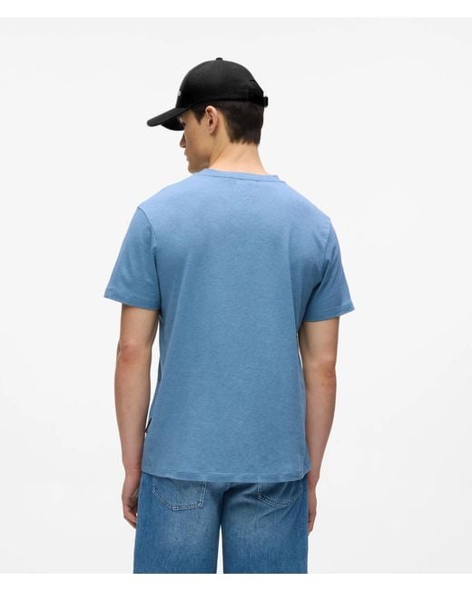 Karl Lagerfeld Blue Monogram Linen Blend T-Shirt for men