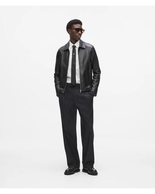 Karl Lagerfeld Black Zip-Up Leather Jacket for men