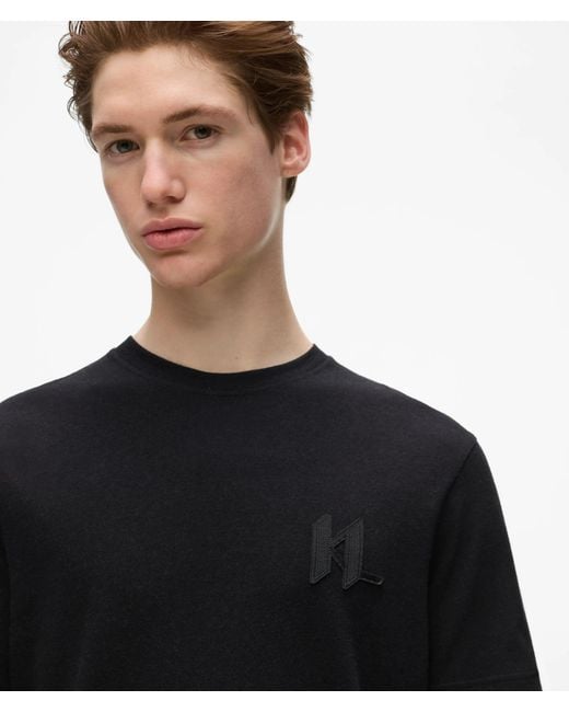 Karl Lagerfeld Black Monogram Wool-Blend T-Shirt for men