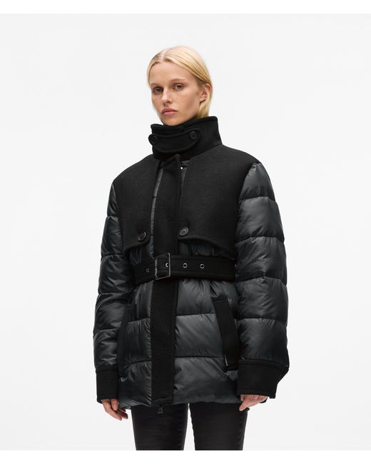 Karl Lagerfeld Black Wool-Blend Puffer Jacket