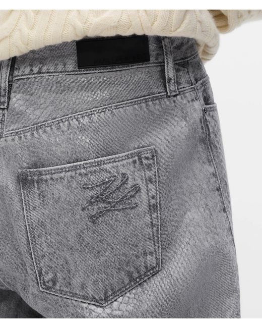 Karl Lagerfeld White Coated Python Barrel-Leg Jeans