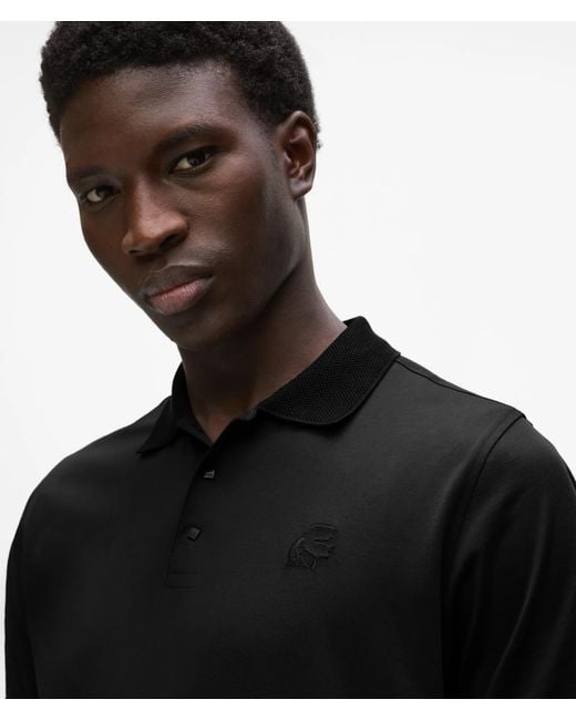 Karl Lagerfeld Black Square-Button Polo Shirt for men