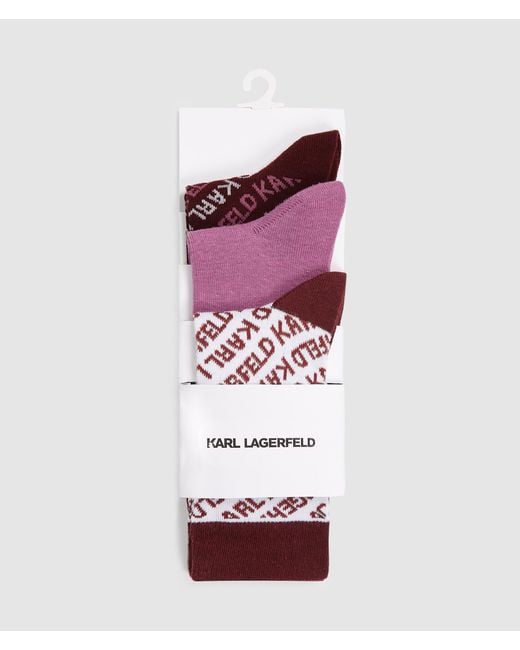 Karl Lagerfeld Purple All-Over Logo Socks – 3-Pack, Multicoloured