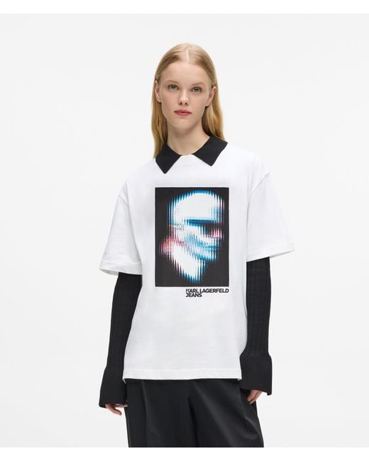 KL Jeans White Digitalisiertes Karl T-Shirt Aus Bio-Baumwolle, Damen, Größe