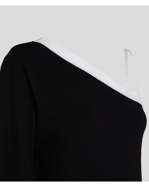Karl Lagerfeld Black Karl Essentials One Shoulder Knit Top