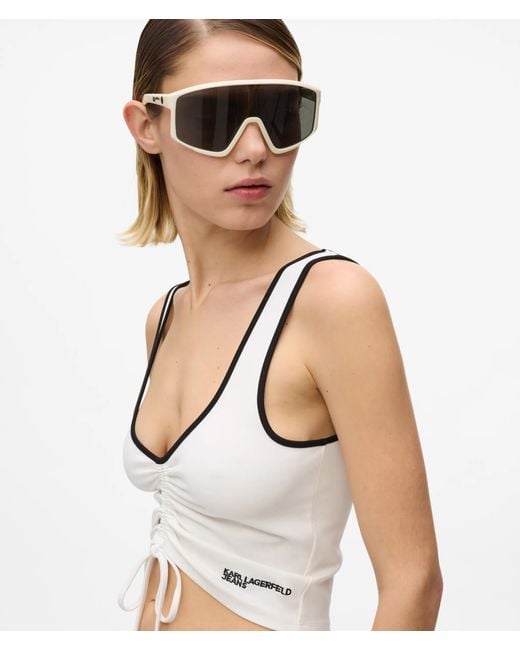 KL Jeans White V-Neck Ruched Tank Top