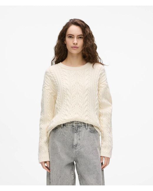 Karl Lagerfeld White Chunky Cable Knit Sweater
