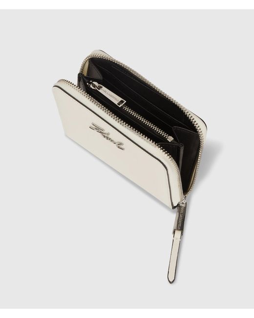 Karl Lagerfeld White K/Signature Medium Zip Wallet