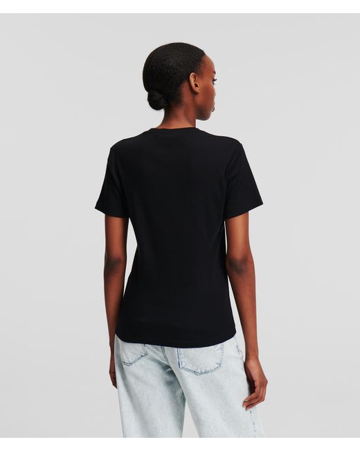 Karl Lagerfeld Black Rib-knit V-neck T-shirt