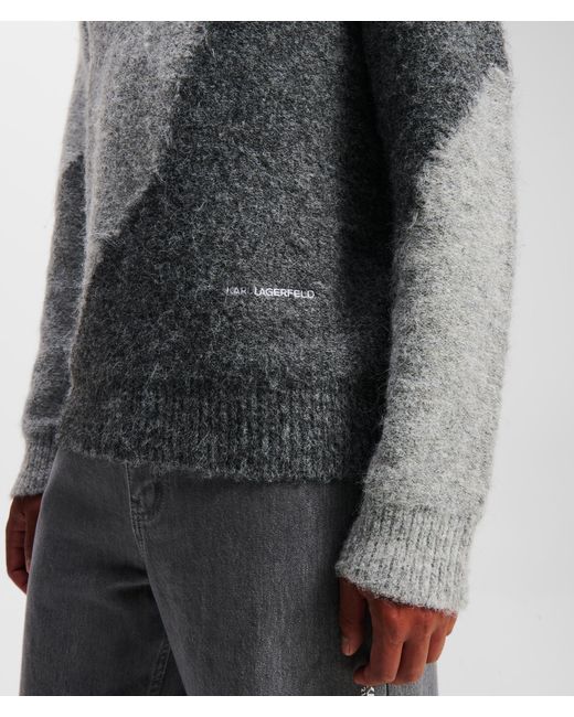 Karl Lagerfeld Gray Intarsia Knit Sweater for men