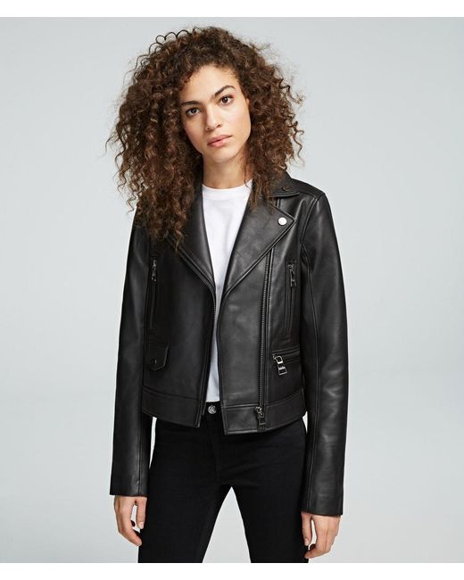 Karl Lagerfeld Leather Biker Jacket in Black - Lyst