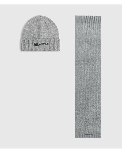 KL Jeans White Melange Beanie And Scarf Gift Set
