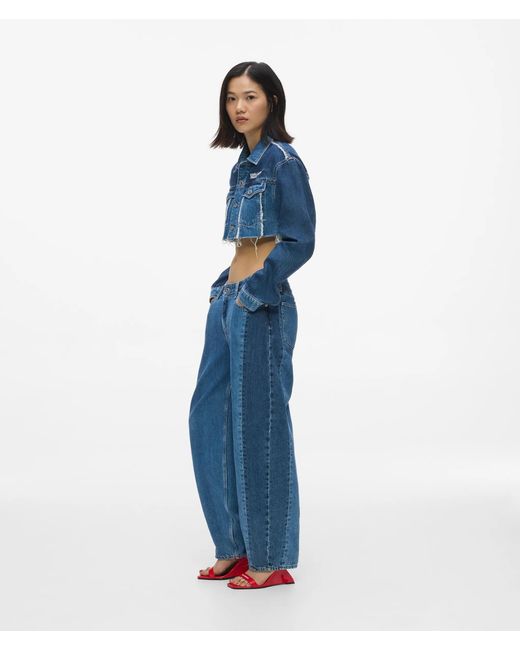 KL Jeans Blue Blocked Mid-Rise Barrel-Leg Jeans