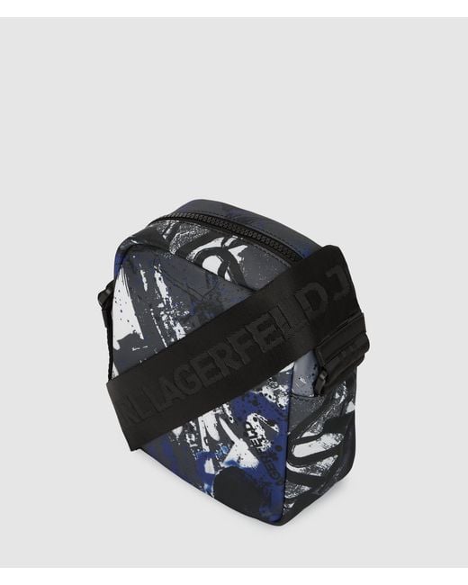 KL Jeans Black Graffiti Print Crossbody Bag, Multicoloured for men