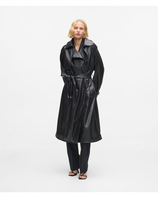 Karl Lagerfeld Black Perforated Faux Leather Trench Coat