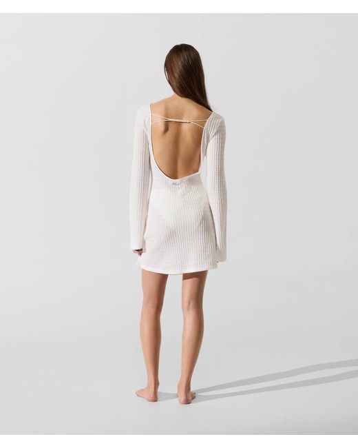Karl Lagerfeld White Textured Faux-Pearl Mini Beach Dress