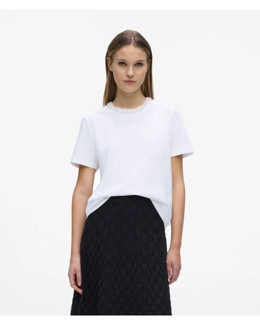 Karl Lagerfeld White Faux-Pearl Neck T-Shirt