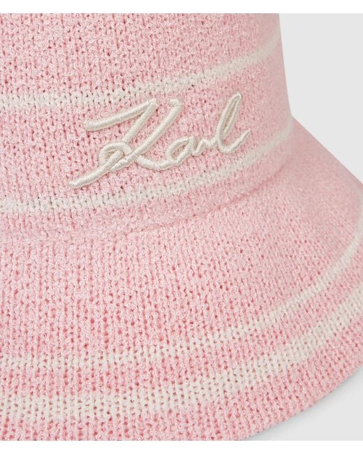 Karl Lagerfeld Pink Signature Knit Bucket Hat