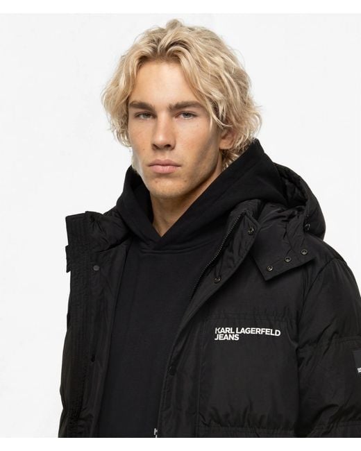 KL Jeans Black Extra-Long Puffer Jacket for men