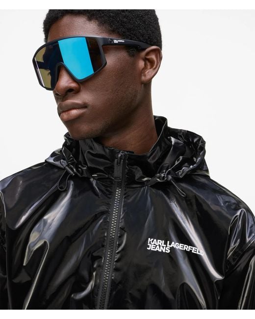 KL Jeans Black Shiny Hooded Bomber Jacket for men