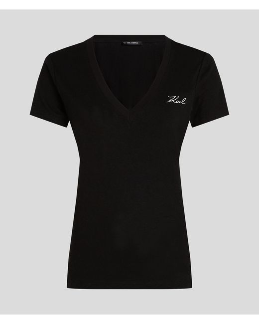 Karl Lagerfeld Black Signature V-neck T-shirt