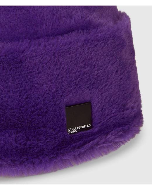 KL Jeans Purple Fold-Up Faux-Fur Beanie