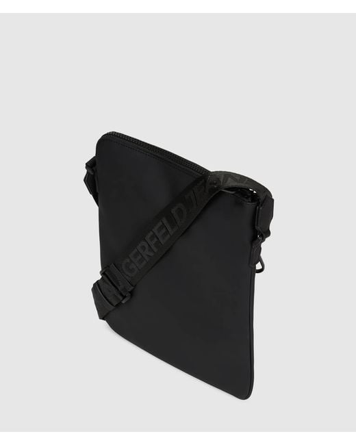 KL Jeans Black Coated Karl Quote Flat Crossbody Bag for men