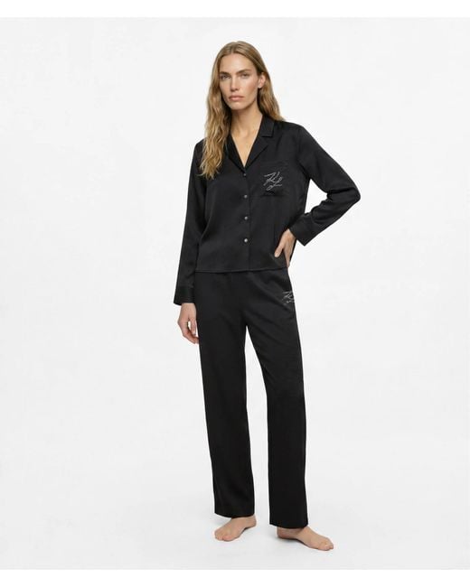 Karl Lagerfeld Black Autograph Rhinestone Pajama Set