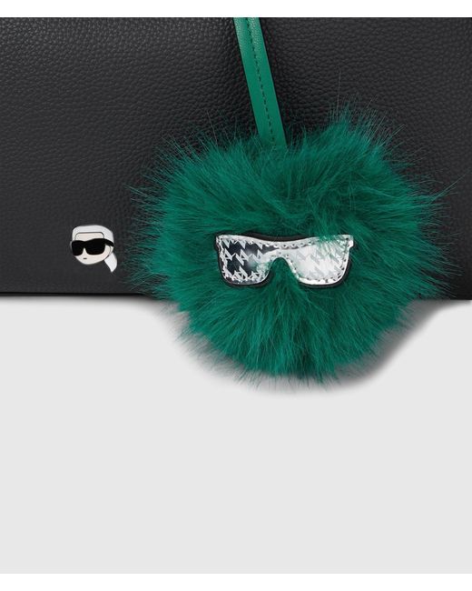 Karl Lagerfeld Black Ikon Pebble Elongated Charm Shoulder Bag