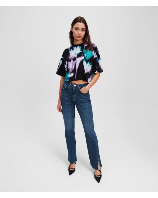 KL Jeans Blue Split-Hem High-Rise Straight Jeans
