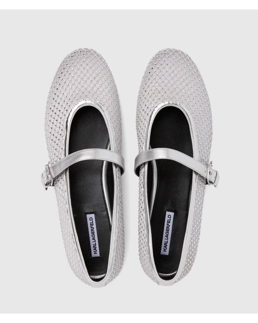 Karl Lagerfeld White Karo Gemstone Mesh Mary Janes
