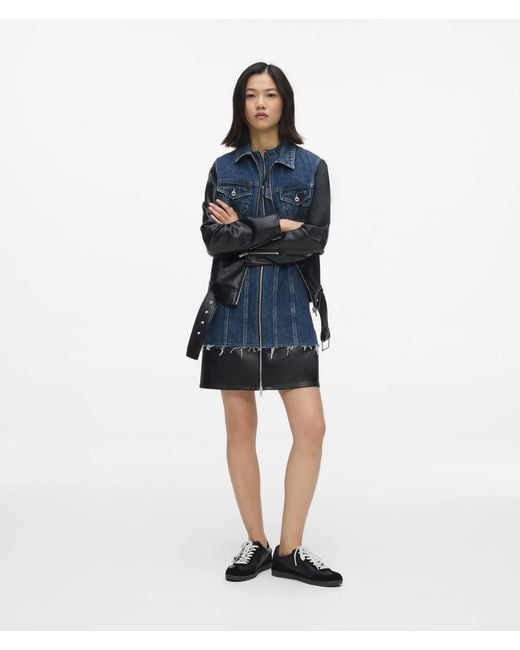 KL Jeans Blue Kleid Aus Kunstleder Und Denim, Damen, Größe