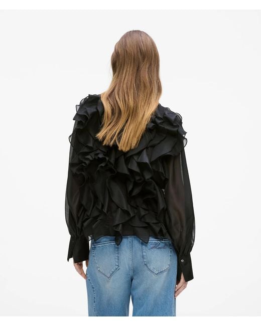 Karl Lagerfeld Black Organza Ruffle Blouse