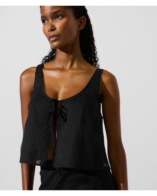 Karl Lagerfeld Black Tie-Front Beach Top
