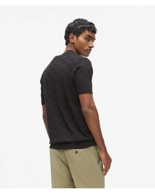Karl Lagerfeld Black Monogram Knit Polo Shirt for men