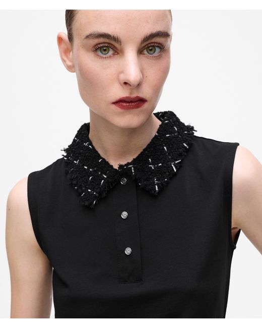 Karl Lagerfeld Black Bouclé Detail Polo Shirt