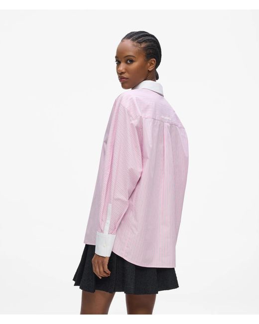 Karl Lagerfeld Pink Contrast-Collar Ikon Stripe Shirt