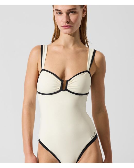 Karl Lagerfeld Natural Signature Piped Swimsuit