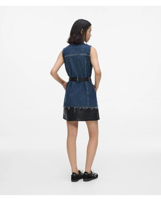 KL Jeans Blue Faux-Leather And Denim Dress