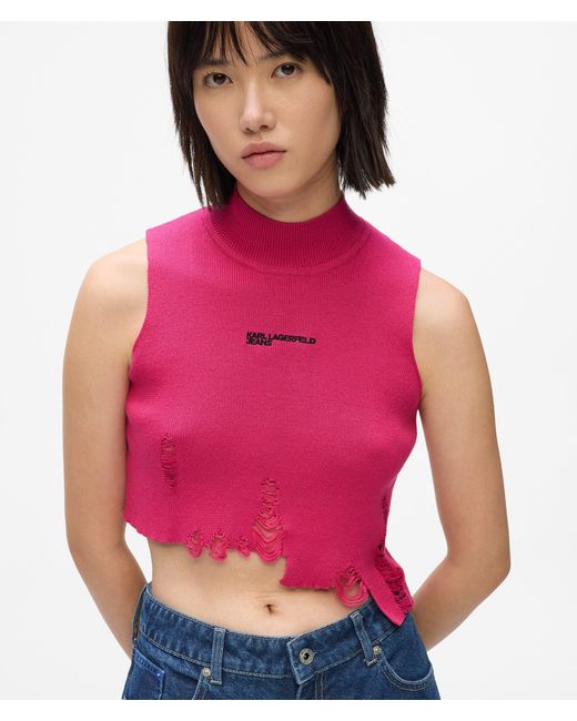KL Jeans Red Distressed Knitted Top
