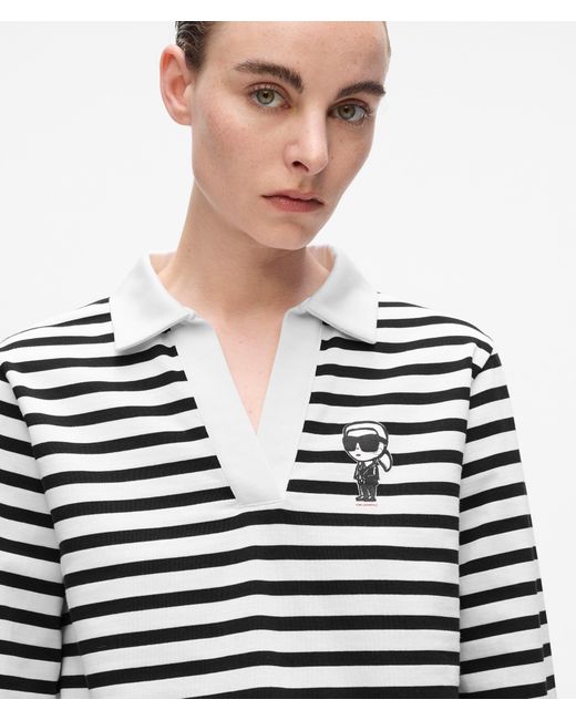 Karl Lagerfeld White Ikon Striped Long-Sleeved Polo Shirt