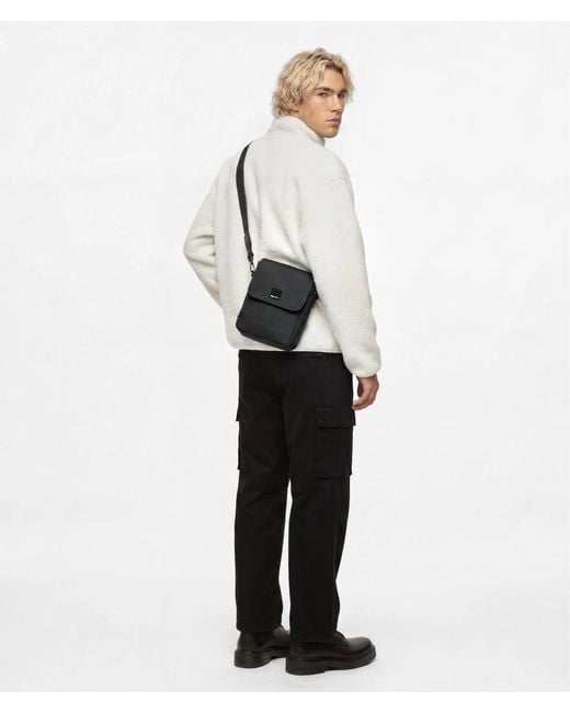 KL Jeans Black Coated Technical-Leather Reporter Bag for men
