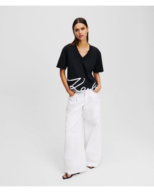 Karl Lagerfeld Black Signature V-Neck T-Shirt
