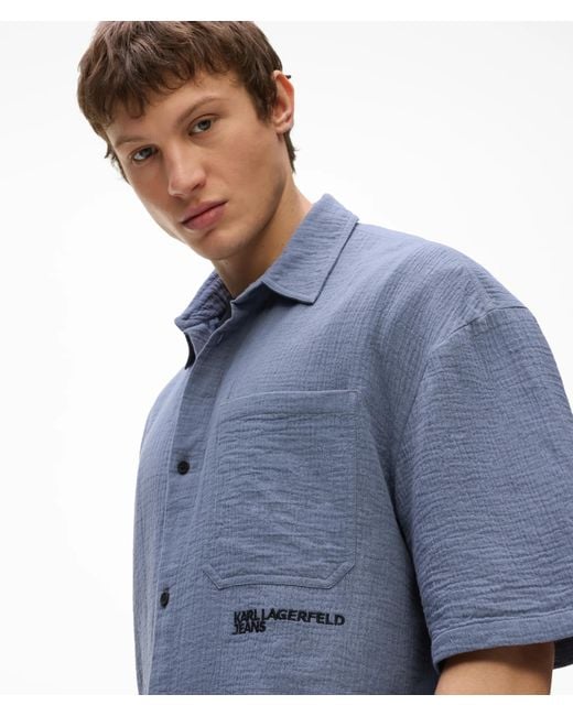 KL Jeans Blue Crinkled Cotton Shirt for men