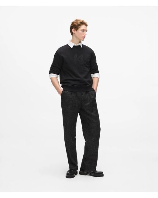 Karl Lagerfeld Black Monogram Crew Neck Sweatshirt for men