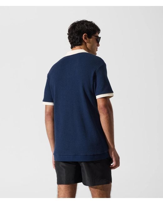 Karl Lagerfeld Blue Metal Monogram Crochet Polo Shirt for men