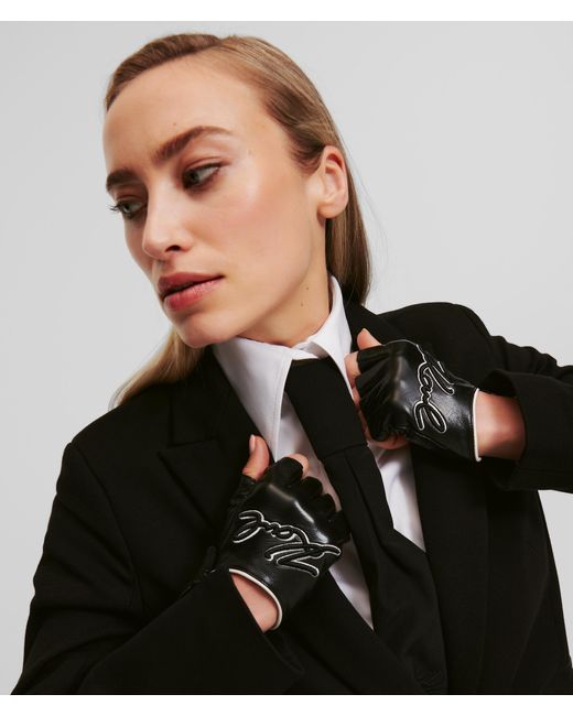 Karl Lagerfeld Black K/signature Fingerless Gloves